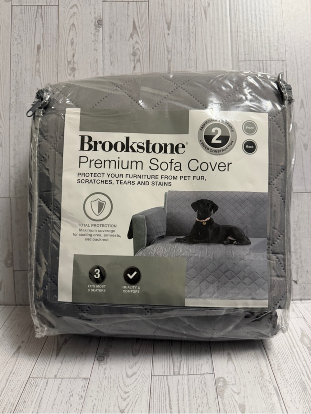 Brookstone Gray Quilted Sofa Protector Cover seating, backrest, armrest durable